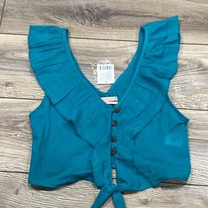 NWT Crop Top Blue/Green Ruffle Tie Urban Outfitters XS